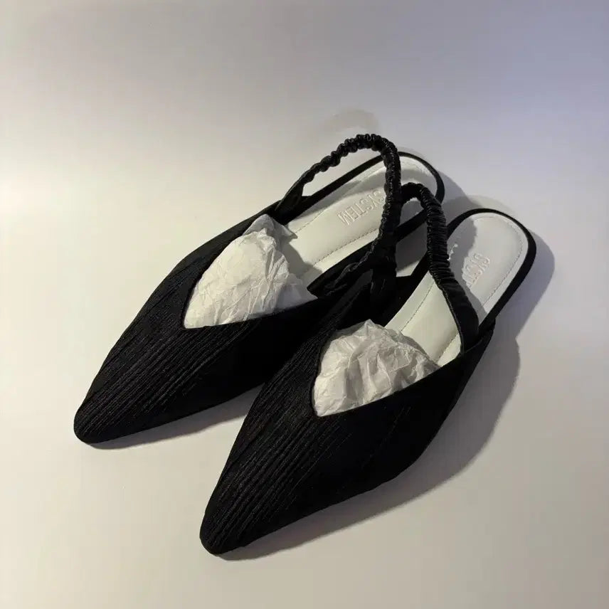[BUNJANG] System Flat Slingback Shoes Black Leather Polyester Polyester Size 240 / SYSTEM 한섬 시스템 플랫 슬링백, 240
