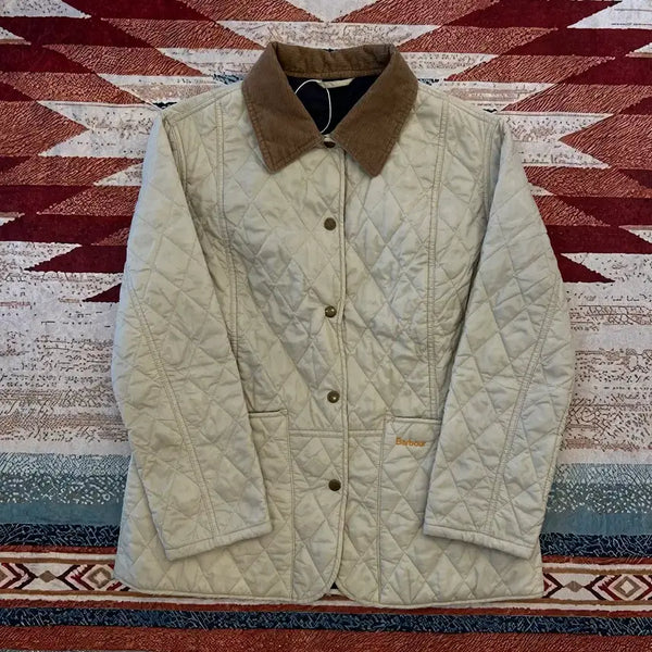 [BUNJANG] Barbour Women's Logo Embroidery Corduroy Collar Quilting Jacket Ivory Size 44 / 바버 여성 로고 자수 코듀로이 카라 퀼팅자켓 [아이보리] 44