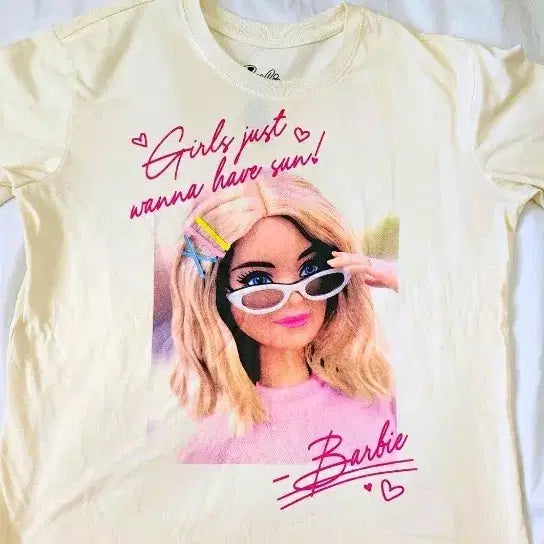 [BUNJANG] Barbie Graphic T-Shirt Cream S / 바비 반팔 티셔츠 크림 수입S