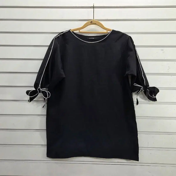 [BUNJANG] M Sense Black White Point Sleeve Slit Blouse / 미센스 블랙 화이트포인트  소매트임 블라우스/보물찾기천사