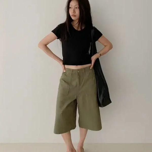 [BUNJANG] Underbee Combe Cotton Bermuda Pants Khaki / 언더비 콤베 코튼 버뮤다 팬츠 카키