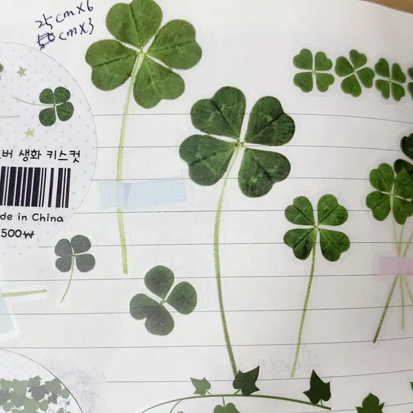 [BUNJANG] Komameringo Four Leaf Clover Fresh Flower Kiss Cut Sticker / 코마메링고 네잎클로버 생화 키스컷 띵