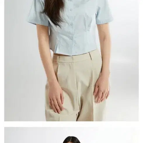 [BUNJANG] SPAIO Sky Blue Short Sleeve Cropped Shirt / 스파오 하늘색 반팔 크롭 셔츠