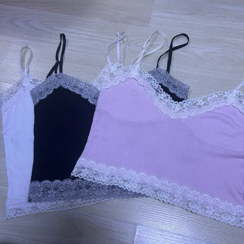 [BUNJANG] Three Times Lace Ribbed Bralette Bundle Set / 쓰리타임즈 레이스 골지 브라탑 일괄 레이스나시 레이스탑