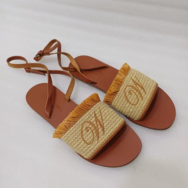 [BUNJANG] Max Mara Raffia Leather Sandals 37 / 막스마라 가죽 샌들 37 라피아 레더 낮은굽 훌륭 사랑봉봉