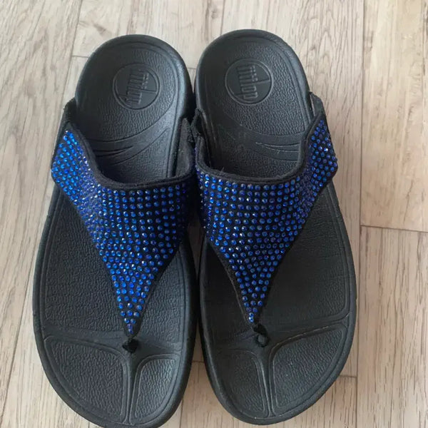 [BUNJANG] Fitflop Blue Cubic Embellished Flip-Flop Sandals / 핏플랍 블루 큐빅 장식 쪼리샌들