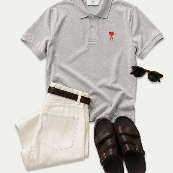 [BUNJANG] AMI Heart Logo Polo Shirt Grey / 아미 하트 로고 폴로셔츠 그레이