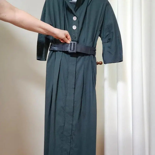 [BUNJANG] MICHAA STUDIO Italian Linen Blend Belted Long Dress (Deep Green) / [드라이완료/55] 미샤 스튜디오 이태리 린넨 블렌드 벨티드 롱 원피스 (딥그린)