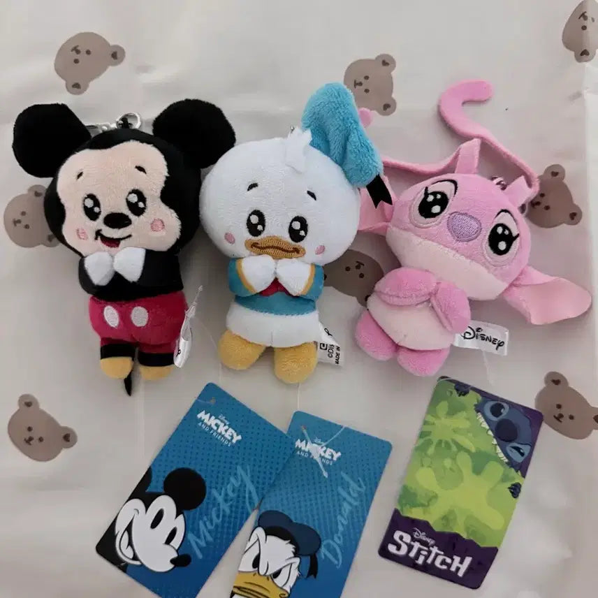[BUNJANG] Mickey Mouse, Donald Duck, & Stitch Doll Keychain Set (3 Pieces) / 미키마우스&도날드 덕&릴로 인형 키링 3개 세트
