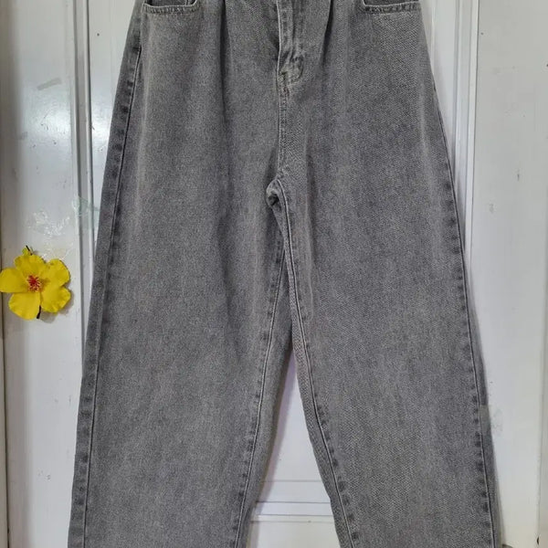 [BUNJANG] Grey Wide Fit Denim Pants / 봄 여름. 요즘유행하는 와이드  핏이이쁜고급스러운  청 밴딩 통바지