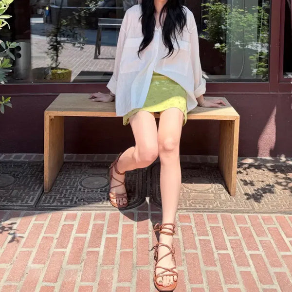[BUNJANG] Reverie Olive Green Satin A-Line Mini Skirt / 러버리 35구매 올리브그린 새틴 미니 스커트 a라인