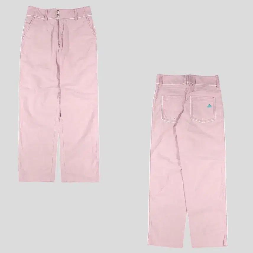 [BUNJANG] Adidas Golf Baby Pink White Pipeline Blue Logo Straight Fit Stretch Oxford Cotton Pants / 아디다스 골프 베이비핑크 화이트 파이프라인 블루로고 삼선루프 스트레이트핏 스트레치 옥스포드 면바지 코튼팬츠 27