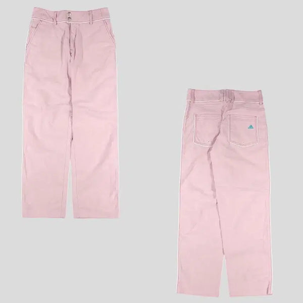 [BUNJANG] Adidas Golf Baby Pink White Pipeline Blue Logo Straight Fit Stretch Oxford Cotton Pants / 아디다스 골프 베이비핑크 화이트 파이프라인 블루로고 삼선루프 스트레이트핏 스트레치 옥스포드 면바지 코튼팬츠 27