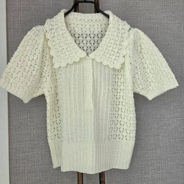 [BUNJANG] Volume Sleeve Crochet Knit / 볼륨소매 크로쉐니트