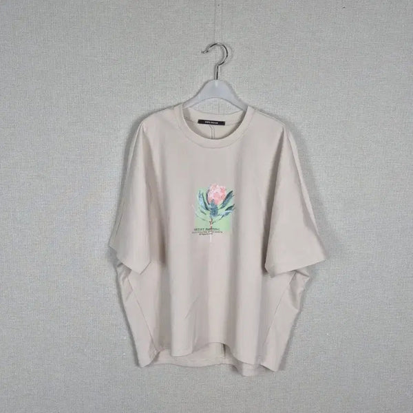 [BUNJANG] 100% LEAVES Flower Print Short Sleeve T-Shirt / (#77,88추천/택X새상품)플라워 비즈장식프린팅 반팔티