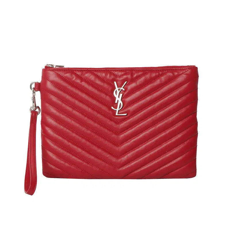 [BUNJANG] Saint Laurent Matelassé Clutch Bag Small Red Chevron Leather Silver Hardware / 생로랑 379039 마틀라쎄 클러치백 스몰 31049