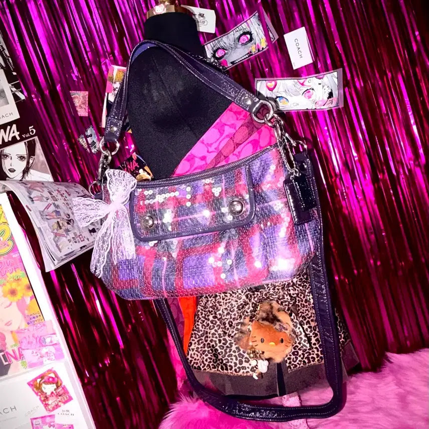 [BUNJANG] Coach Poppy Signature 2WAY Shoulder Bag Purple Sequin / 샤이닝) Coach 코치 시그니처 2WAY 포피숄더백 퍼플스팽글