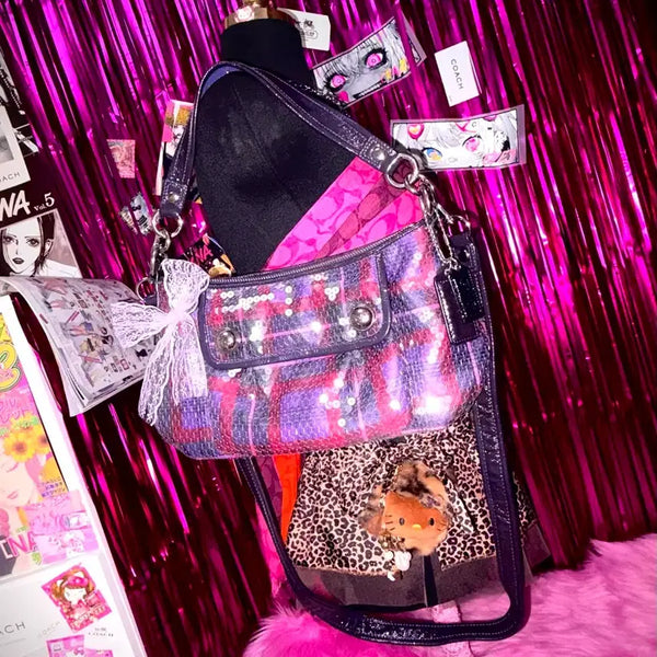 [BUNJANG] Coach Poppy Signature 2WAY Shoulder Bag Purple Sequin / 샤이닝) Coach 코치 시그니처 2WAY 포피숄더백 퍼플스팽글