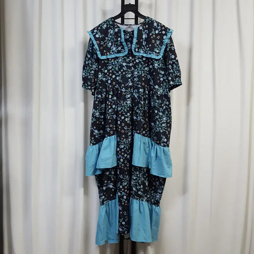 [BUNJANG] Oiljang Floral Pattern Sailor Collar Long Dress FREE / 신디베이비 여성 세일러카라 플라워패턴 롱 원피스 FREE 오일장