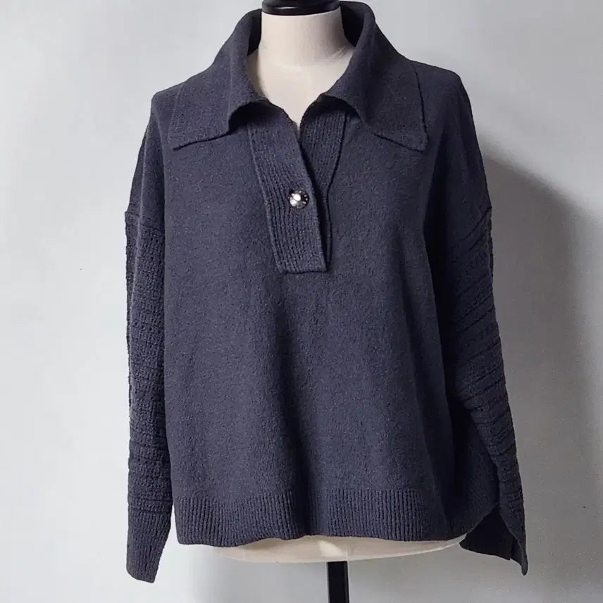 [BUNJANG] System Charcoal Collar Knit (Free Size) / 한섬 정품 SYSTEM 차콜 카라 니트 Free