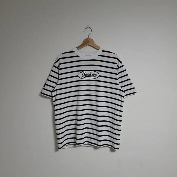 [BUNJANG] MLB New York Yankees Striped Short-Sleeve T-Shirt (Men's M) / (M) MLB 엠엘비 뉴욕 양키스 단가라 스트라이프 반팔 티셔츠