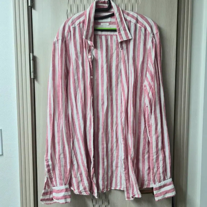 [BUNJANG] Massimo Dutti 100% Linen Stripe Shirt Pink White / 마시모두띠 정품 린넨100% 스트라이프 셔츠 핑크 화이트