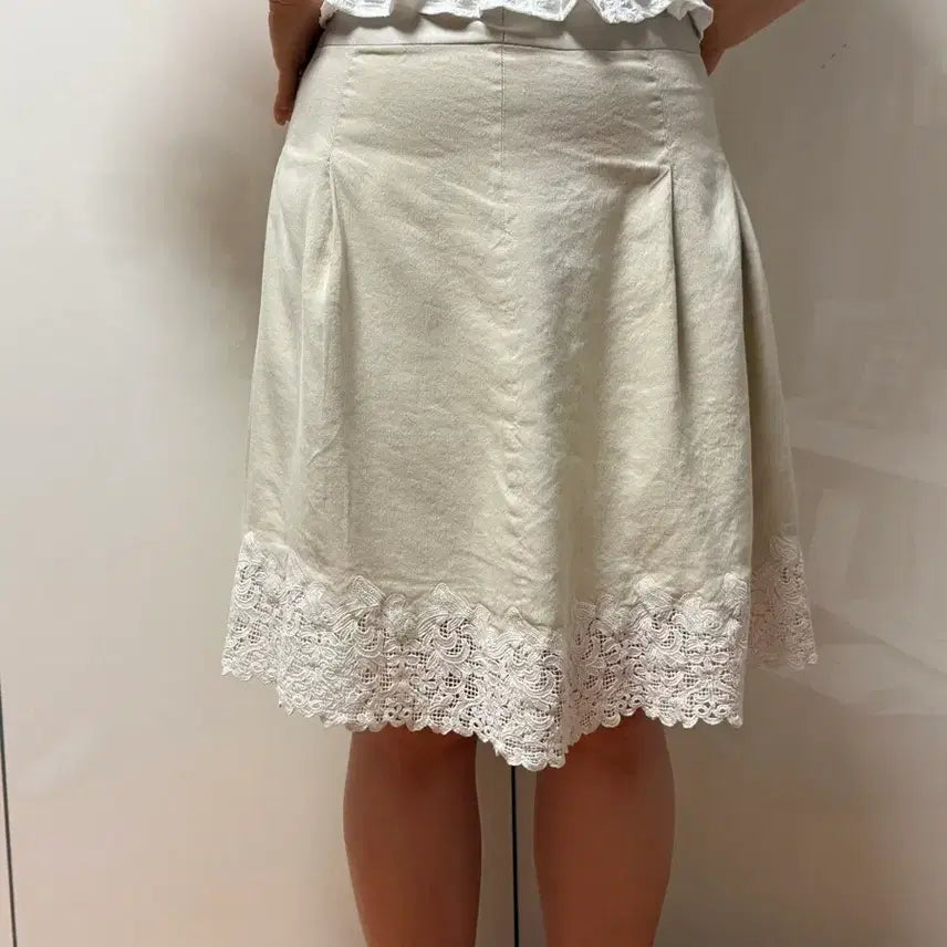 [BUNJANG] Linen Lace Midi Skirt (Size 66-77) / 린넨 레이스 스커트(66-77)