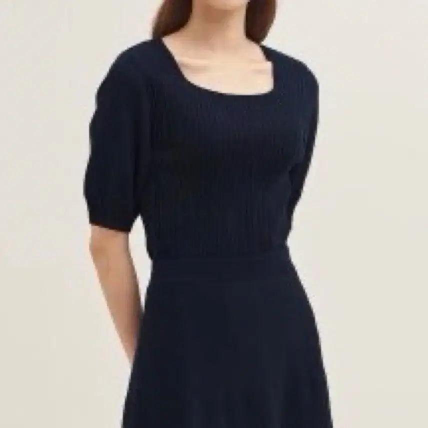 [BUNJANG] KUHO Navy Square Neck Puff Sleeve Knit S / 구호 KUHO 네이비 스퀘어넥 퍼프 소매 니트 S