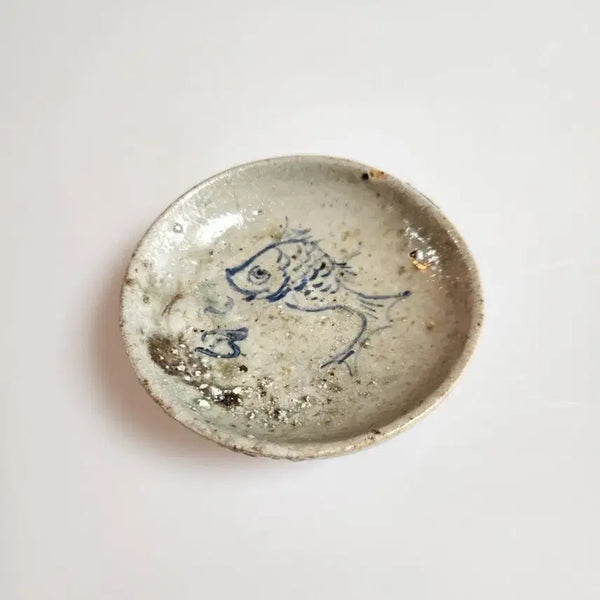 [BUNJANG] Rare Joseon Dynasty Late Period Celadon Porcelain Fish-Decorated Sauce Dish / 골동품 희소한 조선시대 후기 청화백자 어문종지