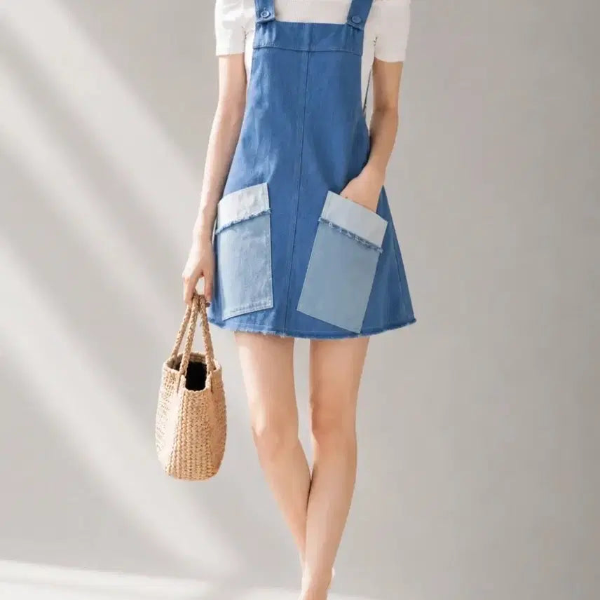 [BUNJANG] Stüssy Tilted Denim Overalls Dress XS / [새상품] 스투시 틸티드 데님 오버롤 원피스 XS (하자감안)