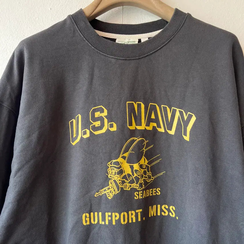 [BUNJANG] Uniform Bridge Men's Charcoal Gray SEABEES Printing Sweatshirt / 유니폼브릿지 남성 차콜그레이 SEABEES프린팅 맨투맨티셔츠