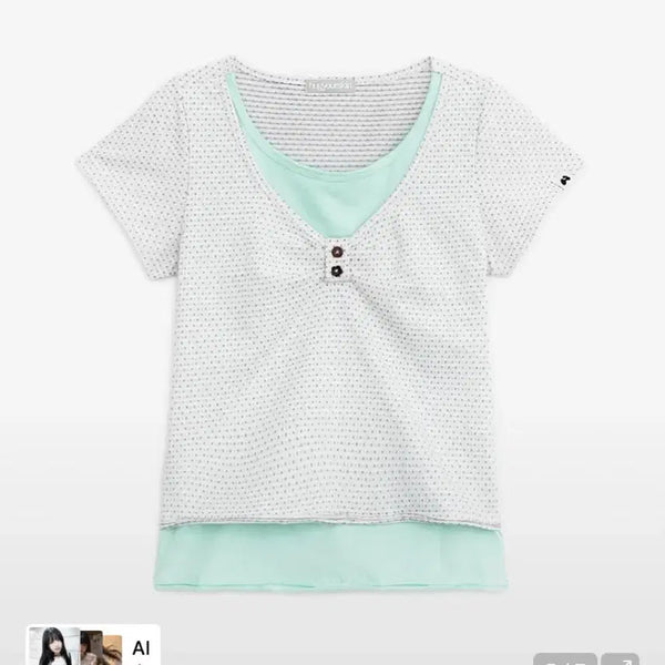 [BUNJANG] Hug Your Skin Layered Henley Neck Top White / 허그유어스킨 레이어드 헨리넥 탑 화이트
