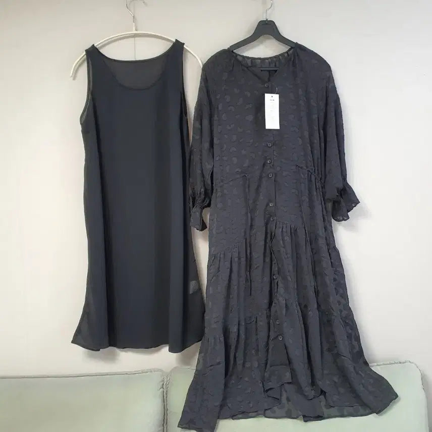 [BUNJANG] Jacquard Chiffon Dress + Slip Set / 66/ 2종 새상품) 자카드 쉬폰 원피스 + 슬립 세트