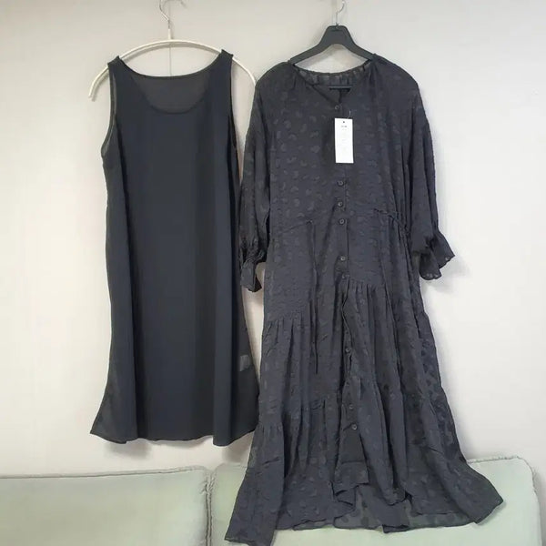 [BUNJANG] Jacquard Chiffon Dress + Slip Set / 66/ 2종 새상품) 자카드 쉬폰 원피스 + 슬립 세트