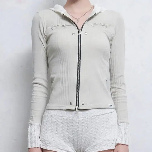 [BUNJANG] Hillda Lace Hooded Zip-Up Beige Size 1 / 힐다 레이스 후드집업