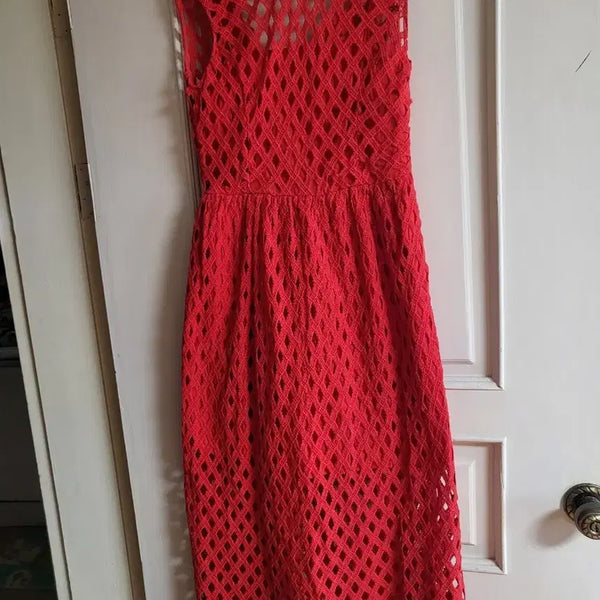 [BUNJANG] Sandro Red Punching Detail Midi Dress / 산드로레드 펀칭 원피스