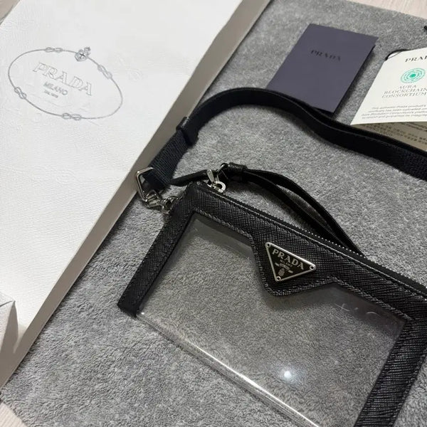 [BUNJANG] Prada Saffiano PVC Logo Neck Strap Card Holder / 프라다 사피아노 지갑 PVC 목걸이 급처