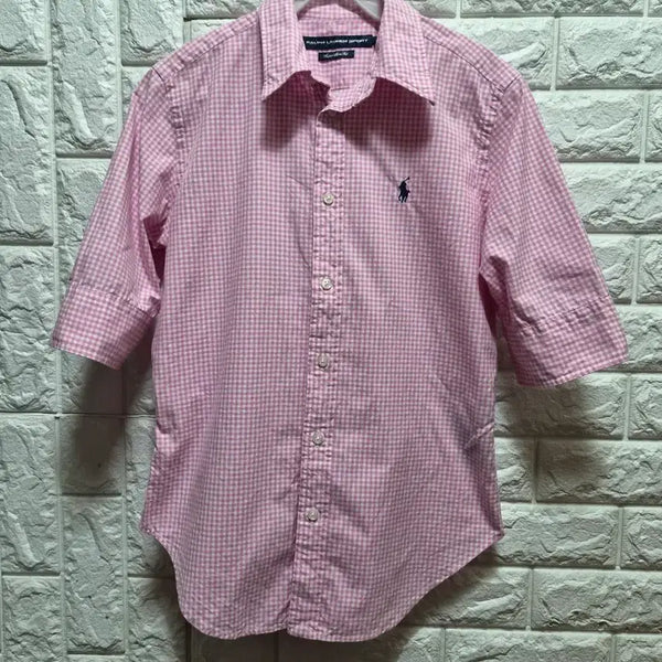[BUNJANG] Polo Ralph Lauren Pink Slim Fit Check Short Sleeve Shirt / 폴로 랄프로렌 핑크 슬림핏  체크 반팔 셔츠
