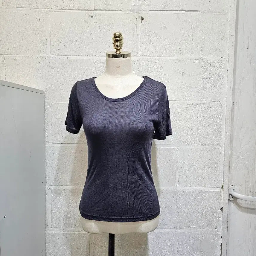 [BUNJANG] Thin Gauze Cotton Round Short-Sleeve T-Shirt - Charcoal / 얇은재질의 거즈면 라운드 반팔- 차콜