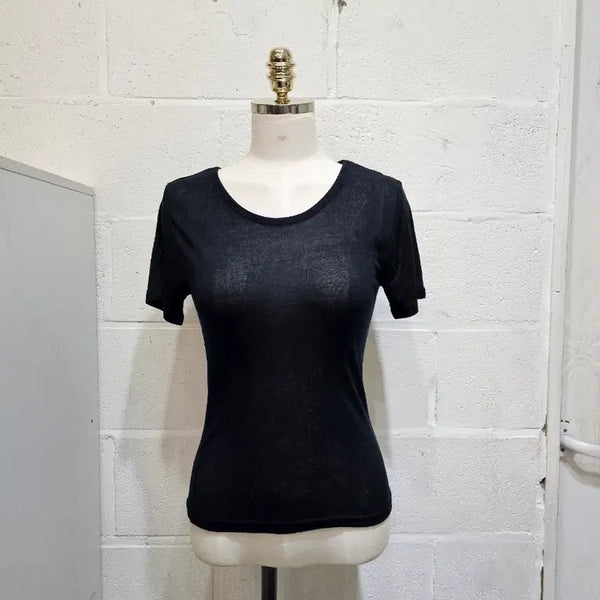 [BUNJANG] Thin Gauze Cotton Round Neck Short Sleeve T-Shirt - Black / 얇은재질의 거즈면 라운드 반팔- 블랙