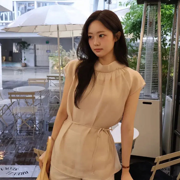 [BUNJANG] IVANA HELSINKI NAFPU Shirring Blouse Beige / 이바나헬싱키 블라우스