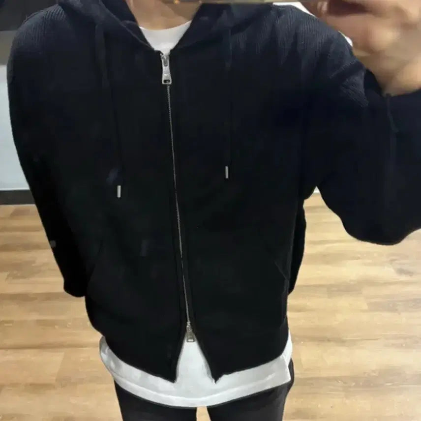 [BUNJANG] COOR Essential Knit Hooded Zip-up Black / Coor 에센셜 니트 후드집업 블랙