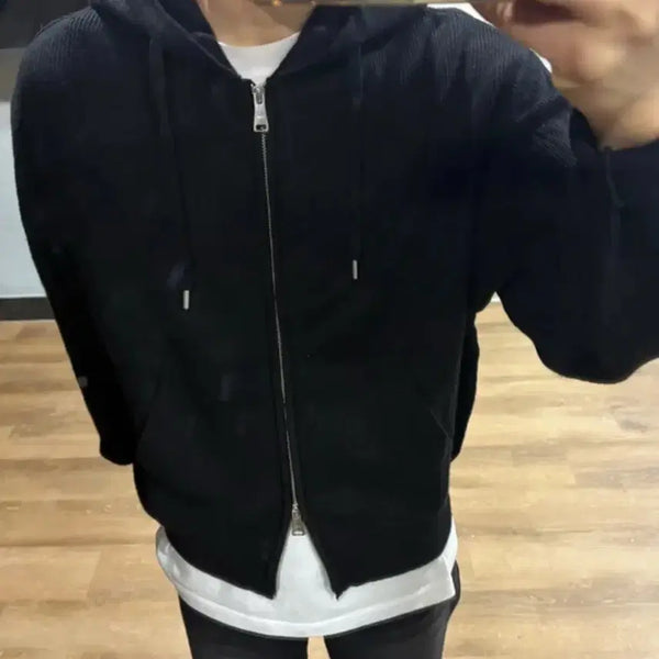 [BUNJANG] COOR Essential Knit Hooded Zip-up Black / Coor 에센셜 니트 후드집업 블랙