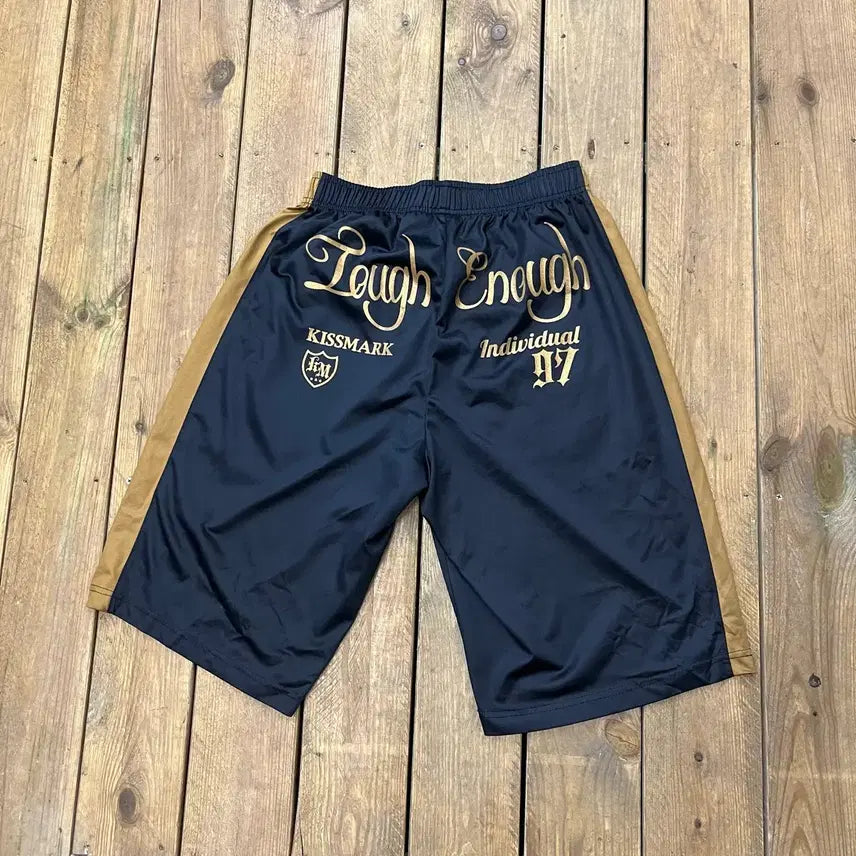 [BUNJANG] Slacker Core Look Kissmark Jersey Shorts Black Gold / 슬래커 코어 룩 키스마크 져지 반바지 블랙 골드