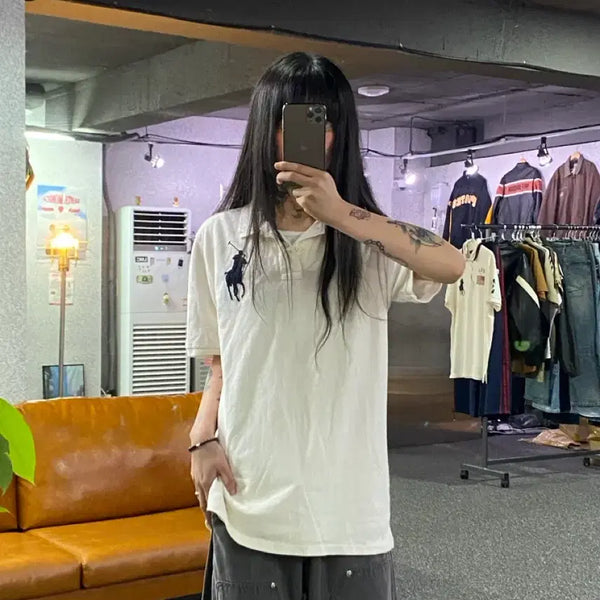 [BUNJANG] Polo Ralph Lauren Big Pony Number 3 White Polo Shirt XL / 폴로랄프로렌 빅포니 화이트 넘버3 pk 카라티B5439