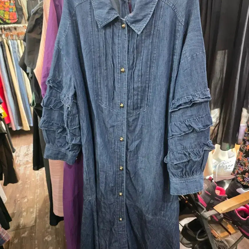 [BUNJANG] Ozeseccon Blue Denim Ruffle Dress / 오즈세컨 청 데님 프릴 원피스