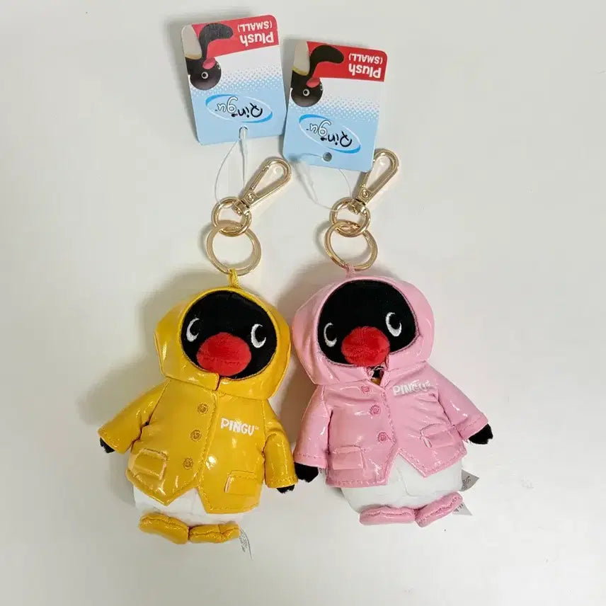 [BUNJANG] Pingu Raincoat Charm Set / 새상품 일괄) 우비 핑구 인형 키링 핑크 노랑