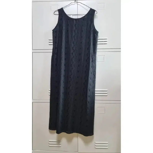 [BUNJANG] RibbonTie Punch Eyelet Dress - Black, M / 리본타이 투굿 펀칭 아일렛 원피스 - 블랙,M