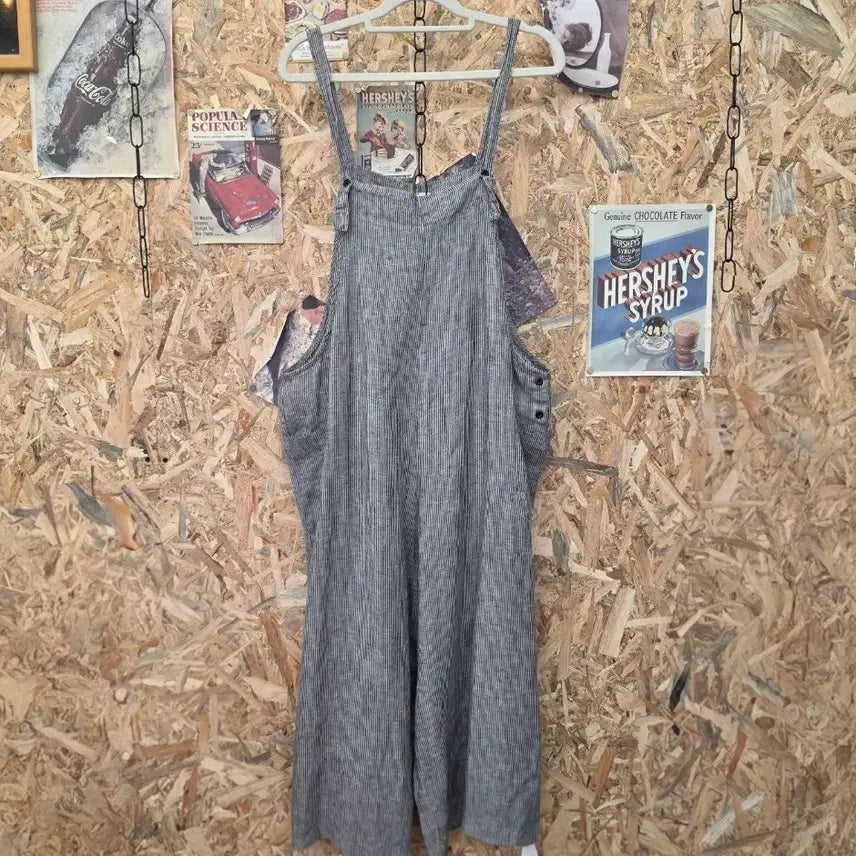 [BUNJANG] Linen Stripe Overalls Jumpsuit / 린넨 스트라이프 멜빵 점프수트 F