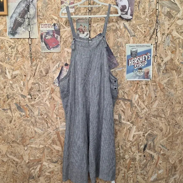 [BUNJANG] Linen Stripe Overalls Jumpsuit / 린넨 스트라이프 멜빵 점프수트 F